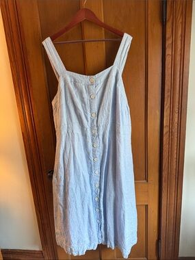 Talbots Light Blue Button-Front linen Midi Sundress